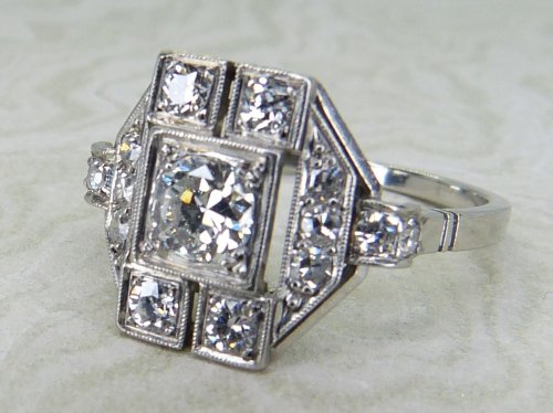 Antique Guest and Philips - Diamond Set, Platinum - Plaque Cluster Ring R5708