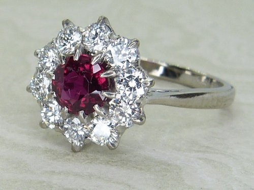 Antique Guest and Philips - Ruby Set, White Gold - Cluster Ring R5809