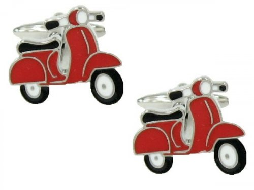 Dalaco - Rhodium Plated Motor Scooter Red Cufflinks 90-1321