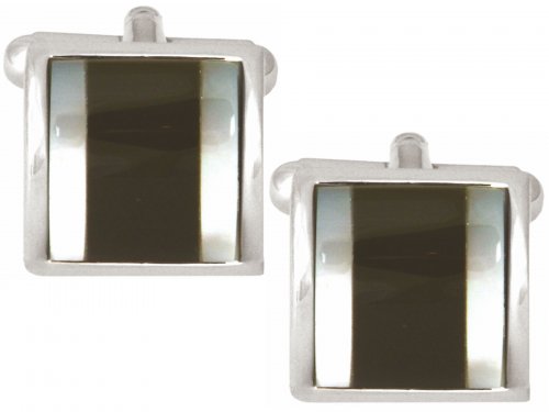Dalaco - Mother of Pearl and Onyx Set, Rhodium Plated - - Cuff Links