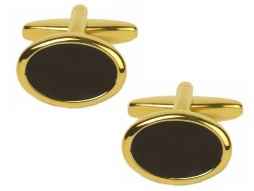 Dalaco - Onyx Set, Yellow Gold Plated - - Onyx Oval Gold Plated Cufflinks 90-254
