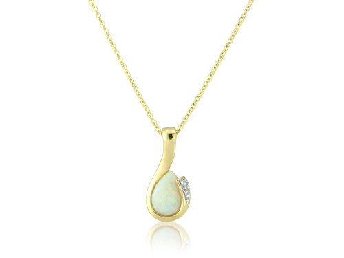 Guest and Philips - Opal With Diamonds Set, 9ct Yellow Gold Pear Pendant - CH038-6YDO