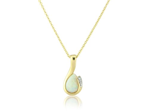 Mark Milton - Opal With Diamonds Set, 9ct Yellow Gold Pear Pendant - CH038-6YDO