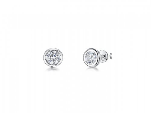 Jools - Cubic Zirconia, Smooth Set, Sterling Silver Stud Earrings