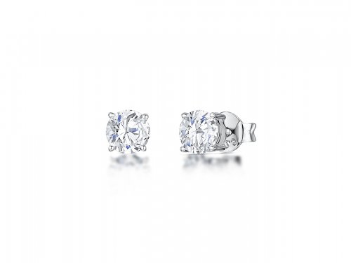 Jools - Cubic Zirconia Set, Silver Stud Earrings, Size 7mm - kpe7rd