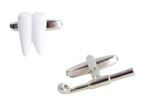 Dalaco - Dentist Tooth and Mirror, Rhodium Plated Cufflinks 90-1038