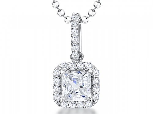 Jools - Cubic Zirconia Set, Sterling Silver - Square Pendant - KPN3167