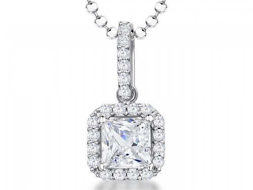 Jools - Cubic Zirconia Set, Sterling Silver - Square Pendant - KPN3167