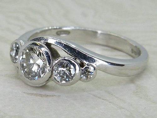 Antique Guest and Philips - Diamond Set, White Gold - Five Stone Crossover Ring R5880