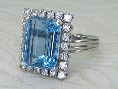 Antique Guest and Philips - Aquamarine Set, Platinum - Cluster Ring R5890