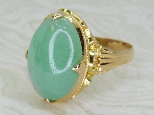 Antique Guest and Philips - Jade Set, Yellow Gold - Single Stone Ring R5894