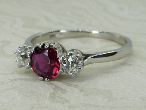 Antique Guest and Philips - Ruby Set, Platinum - Three Stone Ring R5907