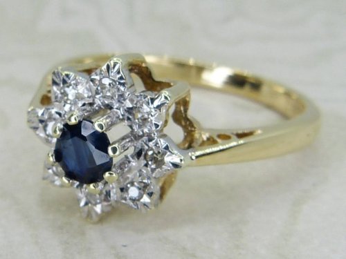 Antique Guest and Philips - Sapphire Set, Yellow Gold - White Gold - Cluster Ring R5910