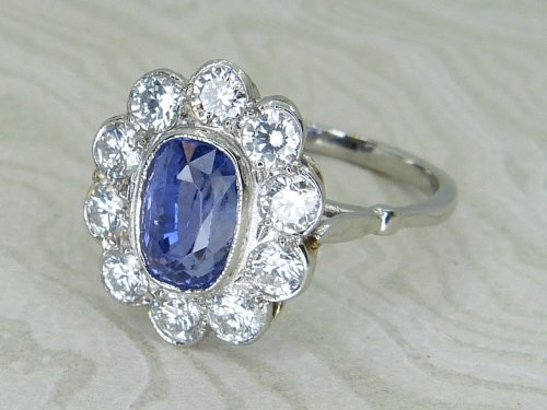 Antique Guest and Philips - Sapphire Set, Platinum - Cluster Ring R5949
