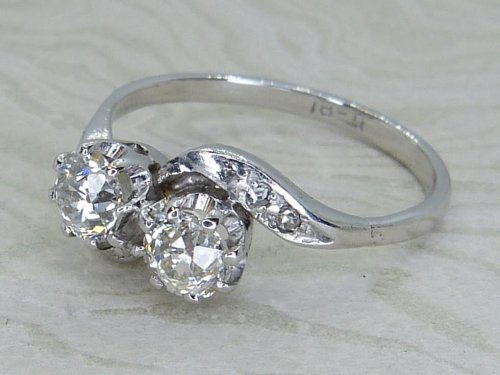Antique Guest and Philips - Diamond Set, White Gold - Two Stone Ring R5952