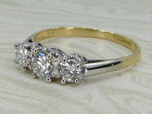 Antique Guest and Philips - Diamond Set, Yellow Gold - Platinum - Three Stone Ring R5956