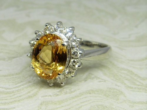 Antique Guest and Philips - Platinum Topaz and Diamond Set Cluster Ring - R2977