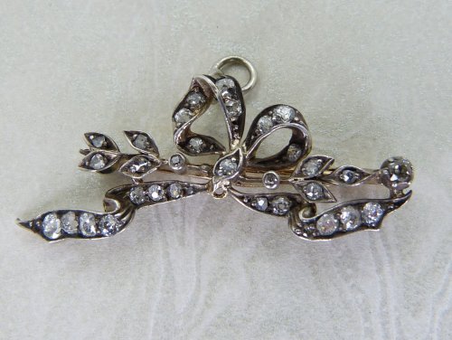 Antique Guest and Philips - Diamond Set, Yellow Gold - Sterling Silver - Bow Brooch BR648