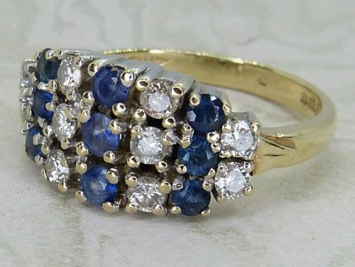 Antique Guest and Philips - Sapphire Set, Yellow Gold - White Gold - 7 Row Cluster Ring R5911