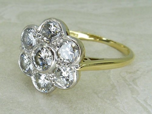 Antique Guest and Philips - Diamond Set, Yellow Gold - White Gold - Seven Stone Cluster Ring R5931
