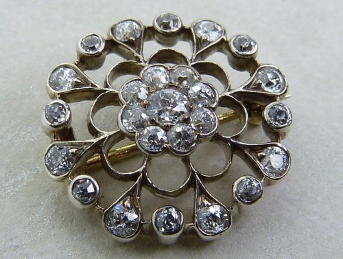 Antique Guest and Philips - Diamond Set, Yellow Gold - Platinum - Circular Brooch BR694