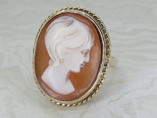 Antique Guest and Philips - Shell Cameo Set, Yellow Gold - Cameo Ring R5917