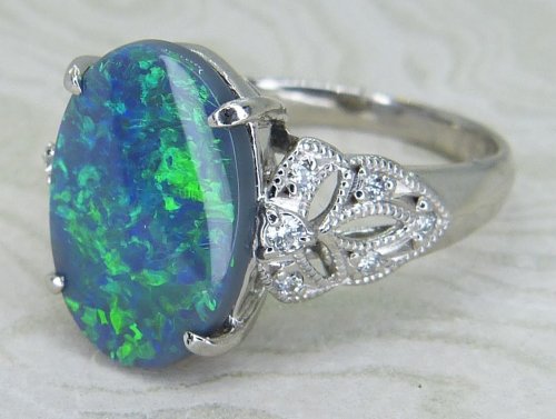 Antique Guest and Philips - Opal Set, Platinum - Single Stone Ring R5939