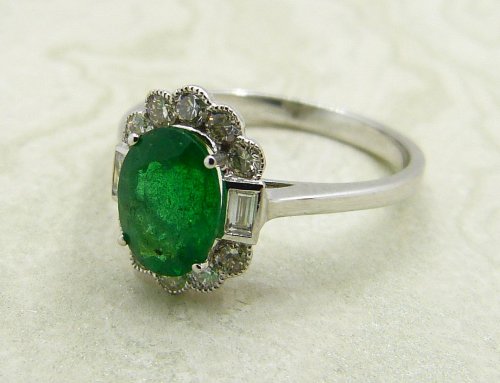 Antique Guest and Philips - Emerald Set, White Gold - Cluster Ring R5019