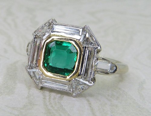 Antique Guest and Philips - Emerald Set, White Gold - Cluster Ring R5457