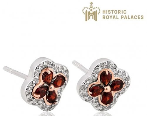 Clogau - Garnet, White Topaz Set, Sterling Silver - Rose Gold - Tudor Court Garnet Earrings - 3STDCRE