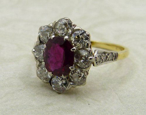 Antique Guest and Philips - Ruby Set, Yellow Gold - White Gold - Cluster Ring R5089