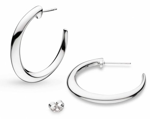 Kit Heath - Rhodium Plated Bevel Cirque Grande 32mm Hoop Stud Earrings 61775RP