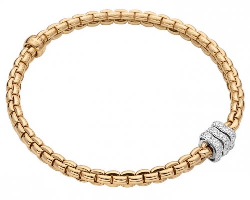 Fope - Eka, 18ct Yellow Gold and Diamond Bracelet, Size M - 739BPAVEM-Y