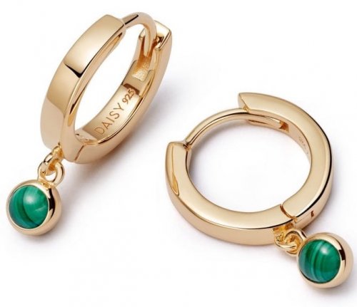 DAISY - MALACHITE, Yellow Gold Plated EARRINGS HE3009-GP