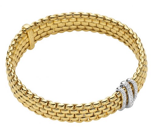 Fope - Panorama, Diamonds 0.23ct Set, Yellow Gold - White Gold - 18ct Bracelet, Size L - 587BPAVEL