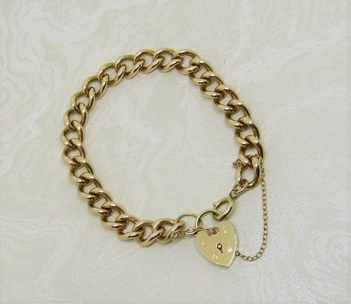 Antique Guest and Philips - Yellow Gold Solid Curb Link Bracelet - B385