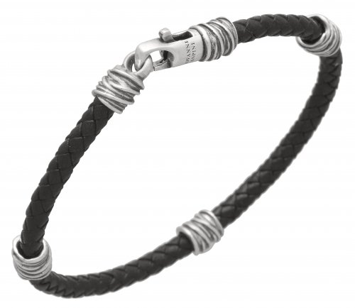 Giovanni Raspini - String, Leather - Sterling Silver - Bracelet, Size 21cm 11355L