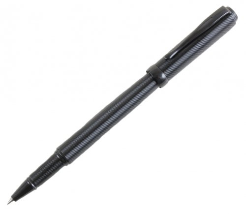 Dalaco - Stainless Steel/Tungsten Black Ribbed Roller Ball Pen