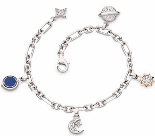 Kit Heath - Revival Celeste , CZ Lapis Set, Rhodium Plated - Yellow Gold Plated - Multi Fixed Charm Bracelet, Size 7.5