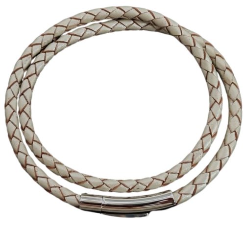 Unique - Leather - Stainless Steel - Pusher Clasp Bracelet, Size 19cm B556AMT-19CM