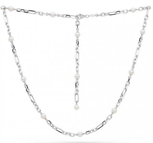 Kit Heath - Revival Figaro , Pearl Set, Rhodium Plated - Sterling Silver - Multi Wear Station Necklace, Size 20