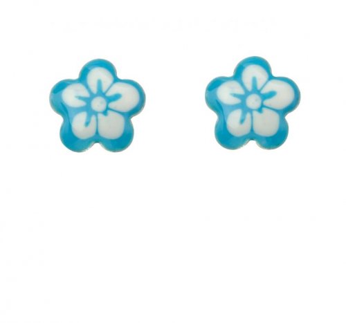 Gecko - Sterling Silver Blue Flower Earrings - A2041T