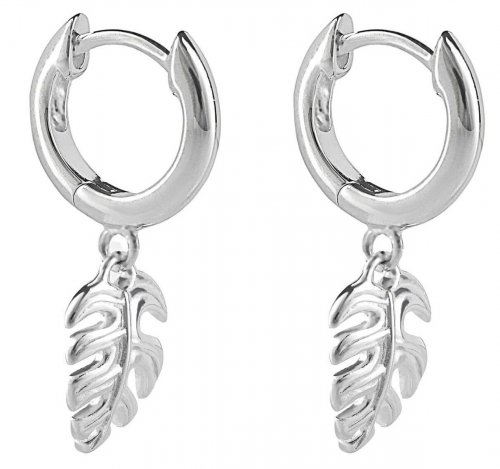 Gecko - Palm Leaf, Sterling Silver Hoop Earrings