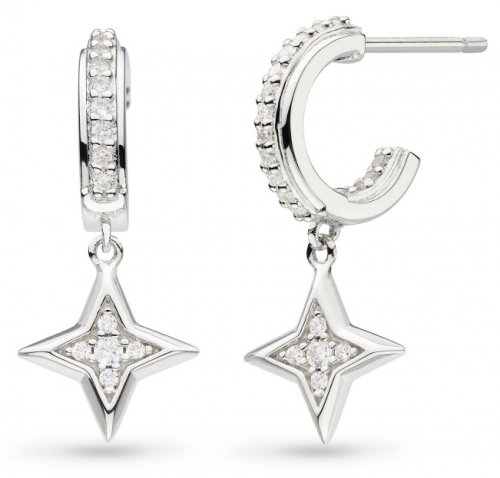 Kit Heath - Revival Astoria, CZ Set, Sterling Silver - Rhodium Plated - Semi Hoop Stud Earrings 50411CZ