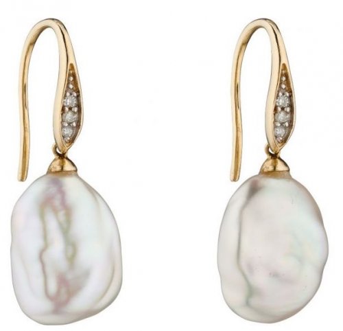 Gecko - Keshi, Pearl Dia Set, Yellow Gold - 9ct Drop Earrings GE2290W