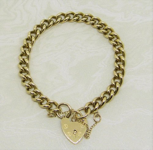 Antique Guest and Philips - Yellow Gold Solid Curb Link Bracelet - B362