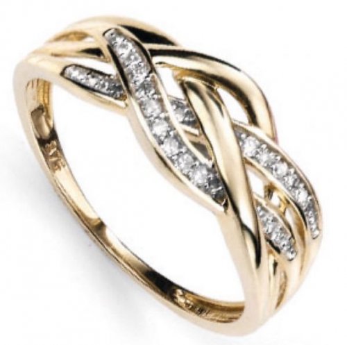 Gecko - Elements, Diamond Set, 9ct Yellow Gold 3 Strand Criss Cross Ring, Size P - GR377