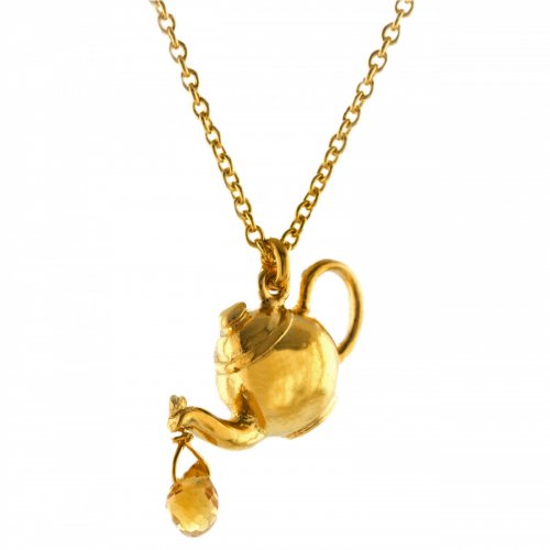 Alex Monroe - Gold Plated T Pot Pendant and Chain, Size 18