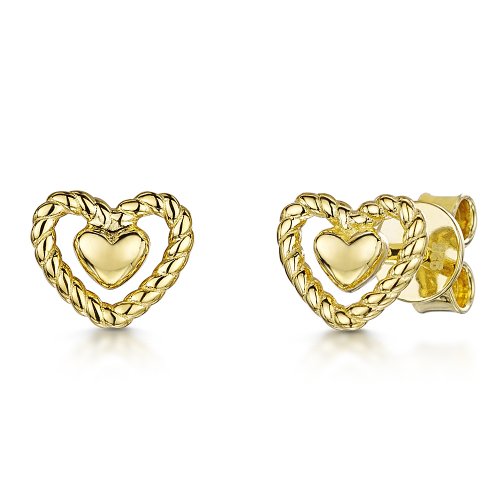 Jools - Heart, Yellow Gold Plated Stud, Earrings - JTE7426Y