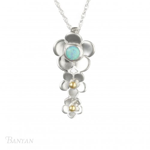 Banyan - Opalite Set, Sterling Silver - Flower Pendant